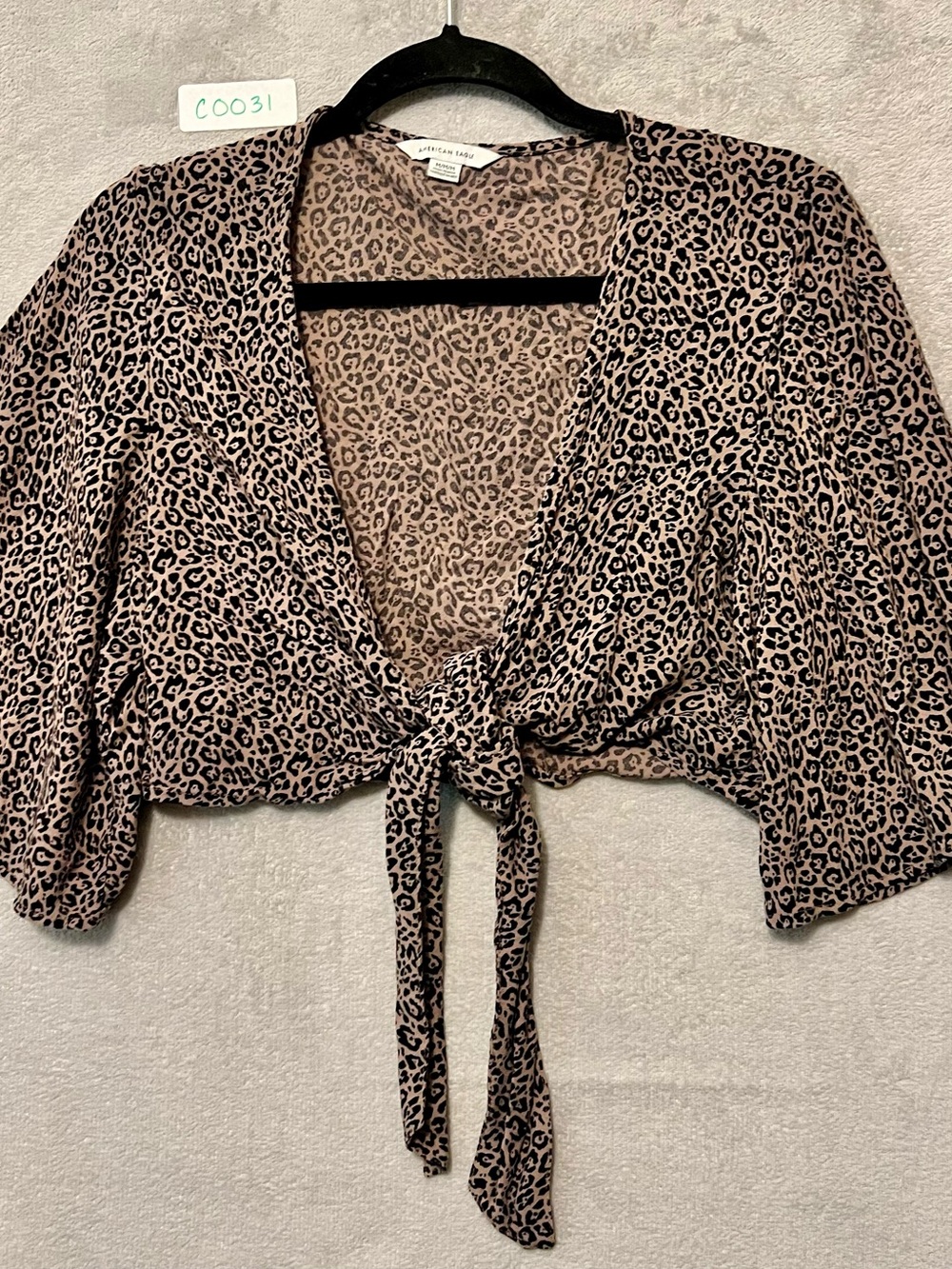 American Eagle Outfitters Pink Leopard Tie-Front Crop Top